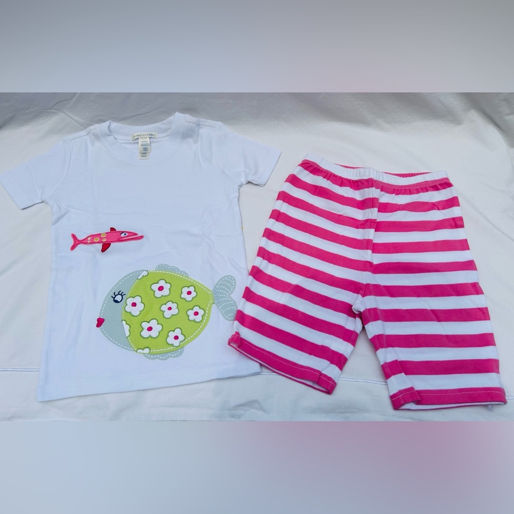 Pottery Barn Fish Pajamas  Set Size 7 Cotton Stripped pants Pink